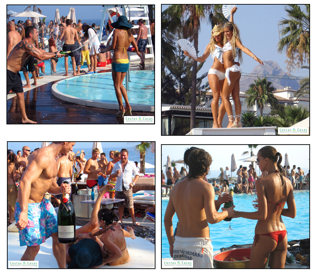 Champagne Spray Party in Ocean Beach Club, Puerto Banus, Marbella