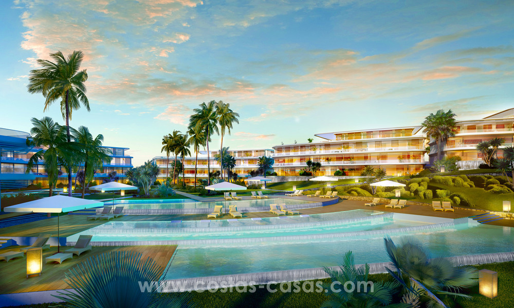 Spectacular modern luxury frontline beach apartments for sale in Estepona, Costa del Sol. Ready to move in. 3824