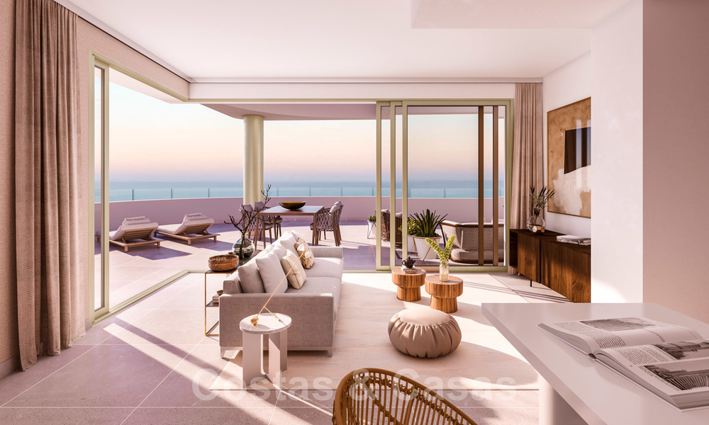 New Beachfront Modern Apartments for sale in Mijas Costa. Completed! Last and best unit! Penthouse with huge terrace with private plunge pool. Frontline. 28132