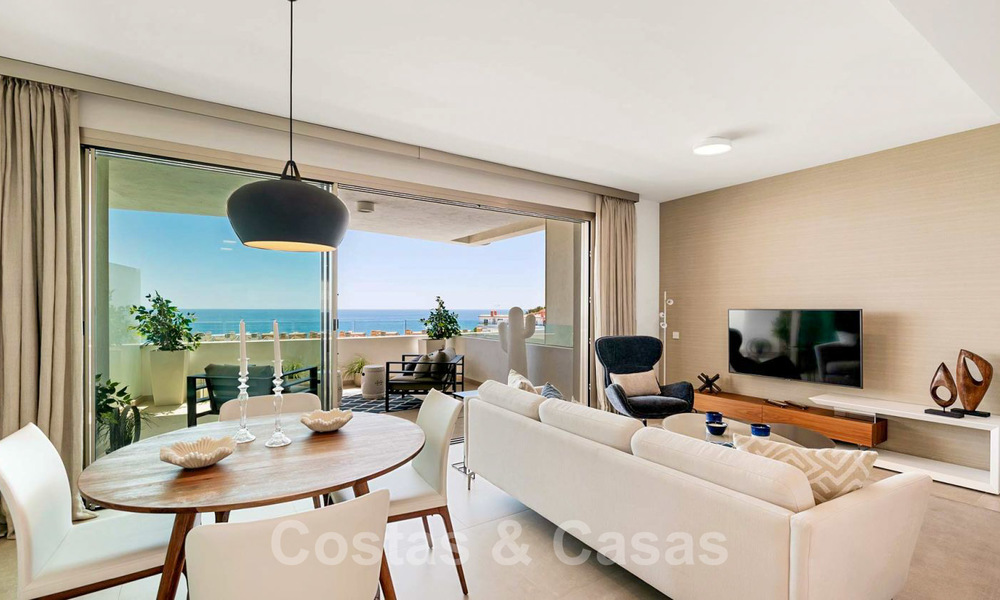 New Beachfront Modern Apartments for sale in Mijas Costa. Completed! Last and best unit! Penthouse with huge terrace with private plunge pool. Frontline. 28154