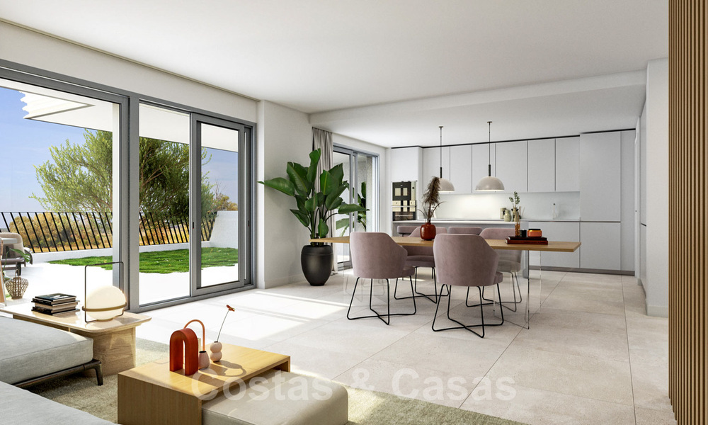 Stunning new avant-garde design terrace houses with sea views for sale in a prestigious golf resort in Mijas Costa, Costa del Sol 32655