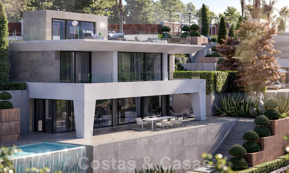 Modern newly built luxury villas for sale with a huge terrace and beautiful panoramic sea views on the Costa del Sol 35212