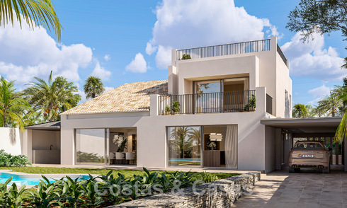 New luxury villa in attractive, Mediterranean architectural style for sale overlooking the golf course in the heart of Nueva Andalucia's golf valley 50682