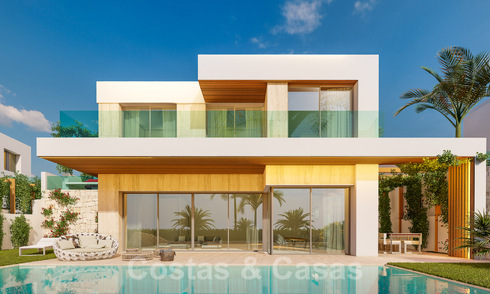 New, modern luxury villas for sale on frontline golf with sea views, close to all amenities in Estepona city 55726