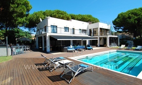 Modern style front line beach villa for holiday rent in Marbella 