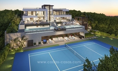 Contemporary villa with tennis court for sale in the heart of the Golf Valley, Nueva Andalucía, Marbella 