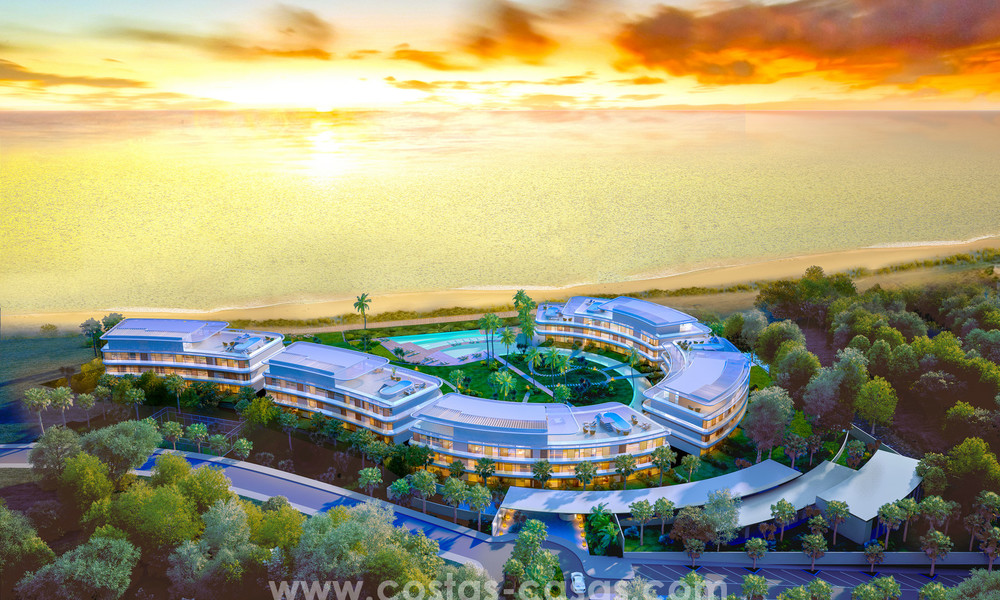 Spectacular modern luxury frontline beach apartments for sale in Estepona, Costa del Sol. Ready to move in. 3825