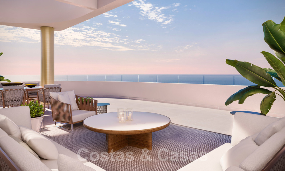 New Beachfront Modern Apartments for sale in Mijas Costa. Completed! Last and best unit! Penthouse with huge terrace with private plunge pool. Frontline. 28137