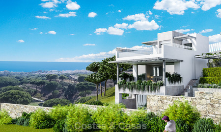 New modern and spacious first line golf townhouses for sale with breath taking views over Mediterranean and golf, Marbella East. Ready to move in. 3706