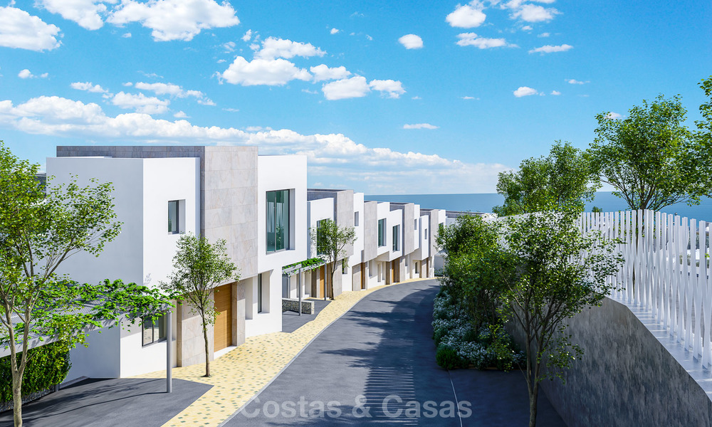 New modern and spacious first line golf townhouses for sale with breath taking views over Mediterranean and golf, Marbella East. Ready to move in. 3708