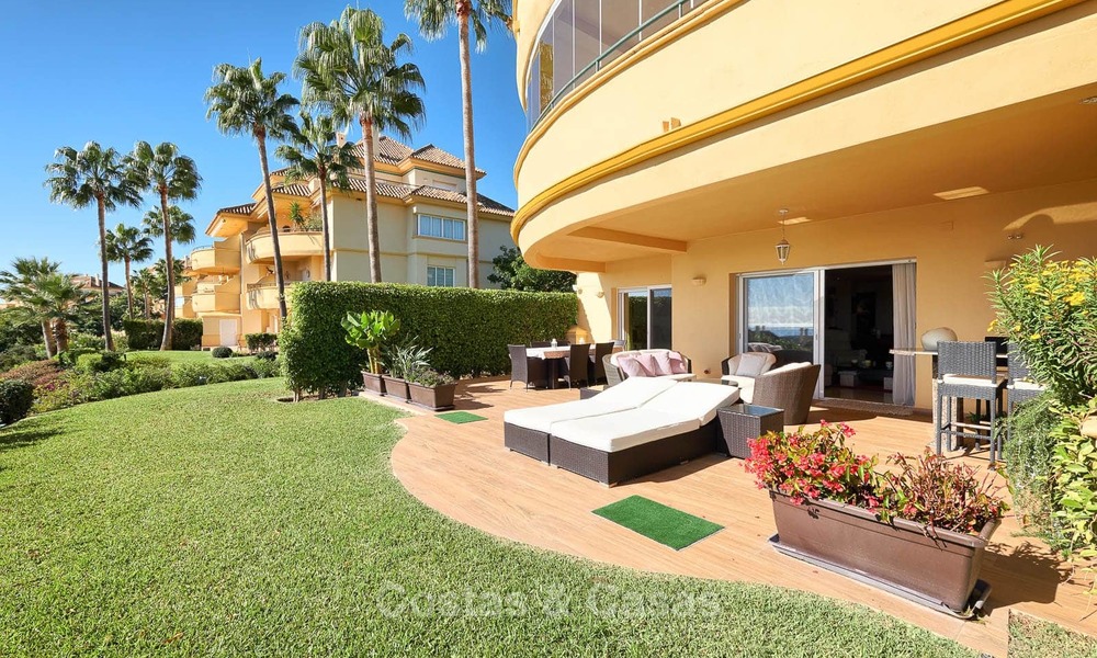 Spacious ground floor luxury apartment with sea views for sale in Elviria, Marbella East 7547