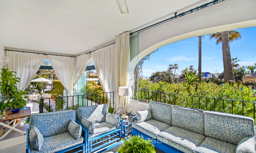 Charming, very spacious duplex ground floor apartment for sale, frontline beach and marina in Cabopino, East Marbella 10259