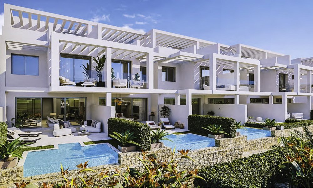 Elegant, modern and price favourable new townhouses with amazing sea views for sale in Manilva, Costa del Sol 16080
