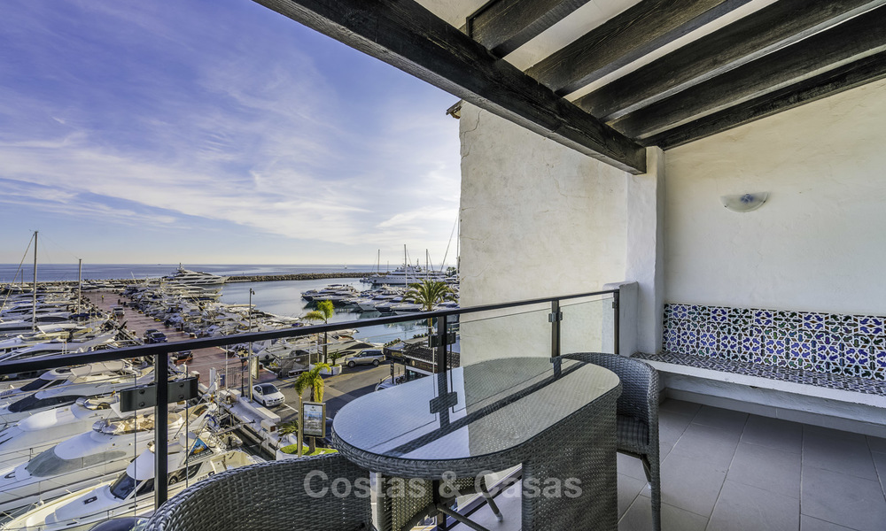 Hip, fully furnished and modernized penthouse apartment for sale, first line in the marina of Puerto Banus, Marbella 16342