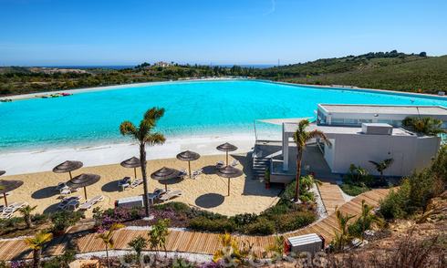 Contemporary garden corner apartment for sale in a residential development with private lagoon, Casares, Costa del Sol 23623
