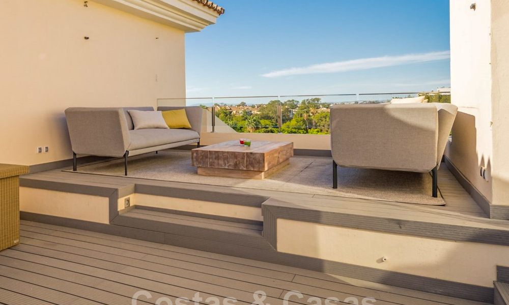 Beautiful renovated penthouse apartment for sale, in a second line beach complex in Puerto Banus, Marbella. Significant price reduction! 25419