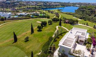 First line golf villa in elegant modern style with panoramic golf and sea views for sale in Los Flamingos Golf in Marbella - Benahavis 26121 