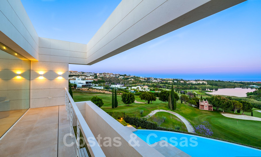 First line golf villa in elegant modern style with panoramic golf and sea views for sale in Los Flamingos Golf in Marbella - Benahavis 26123
