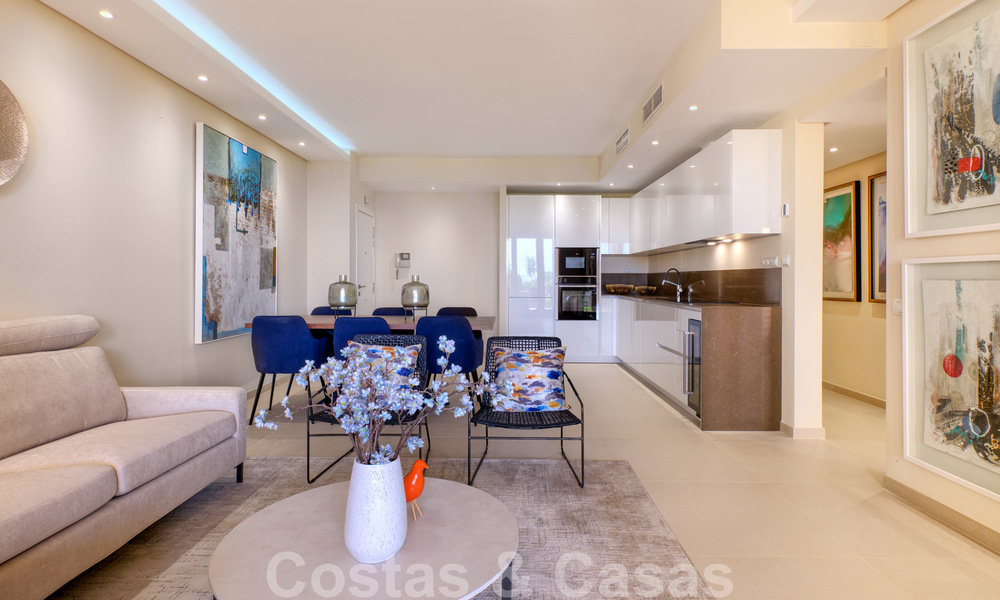 Luxury apartment for sale with open garden and sea views in a first line beach complex, on the New Golden Mile between Marbella and Estepona 26852