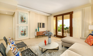 Luxury apartment for sale with open garden and sea views in a first line beach complex, on the New Golden Mile between Marbella and Estepona 26856 