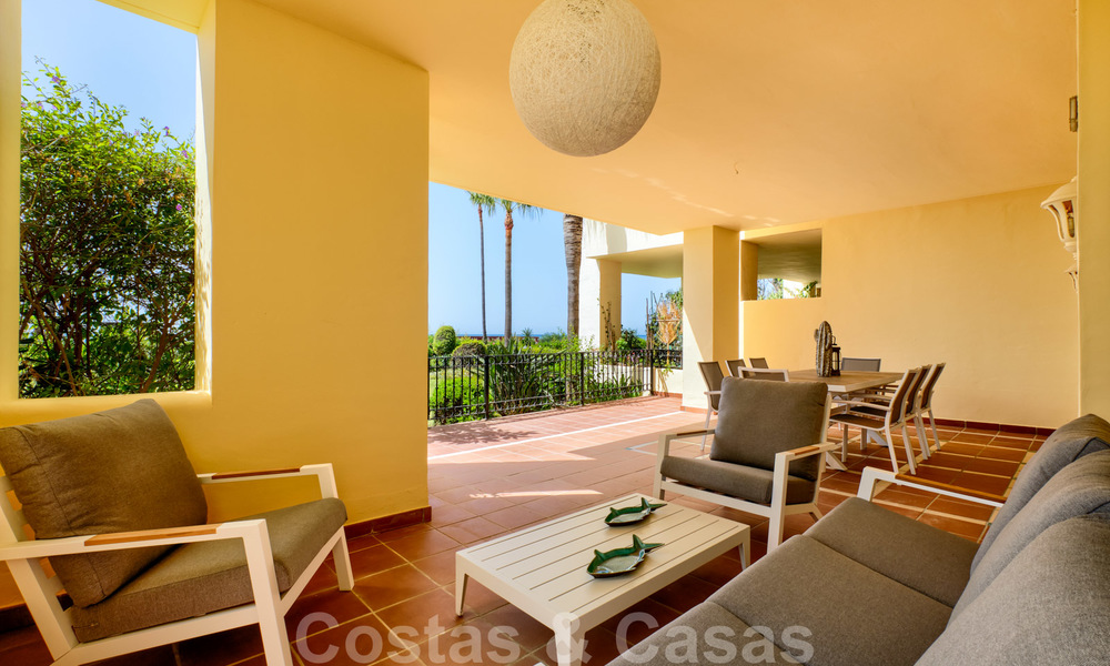 Luxury apartment for sale with open garden and sea views in a first line beach complex, on the New Golden Mile between Marbella and Estepona 26872