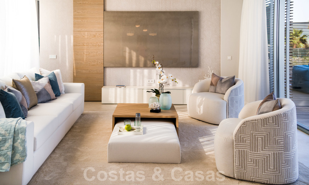 Ready to move in modern luxury front line beach villa for sale in an exclusive complex in Estepona, Costa del Sol 28213
