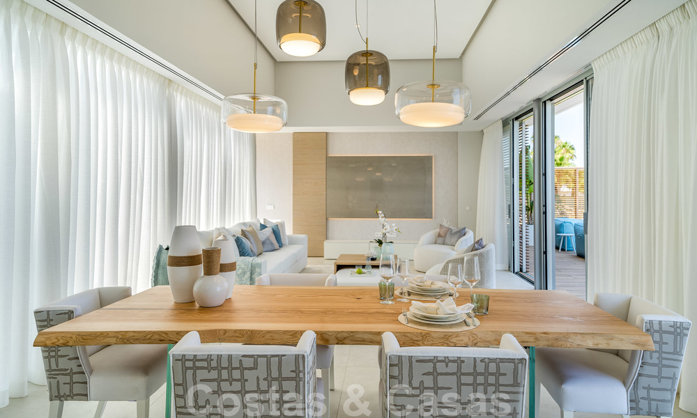 Ready to move in modern luxury front line beach villa for sale in an exclusive complex in Estepona, Costa del Sol 28220