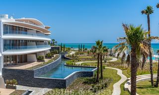Ready to move in modern luxury front line beach villa for sale in an exclusive complex in Estepona, Costa del Sol 28229 