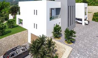 Modern new build villa with panoramic mountain- and sea views for sale in the hills of Marbella East. Under construction. 29574 