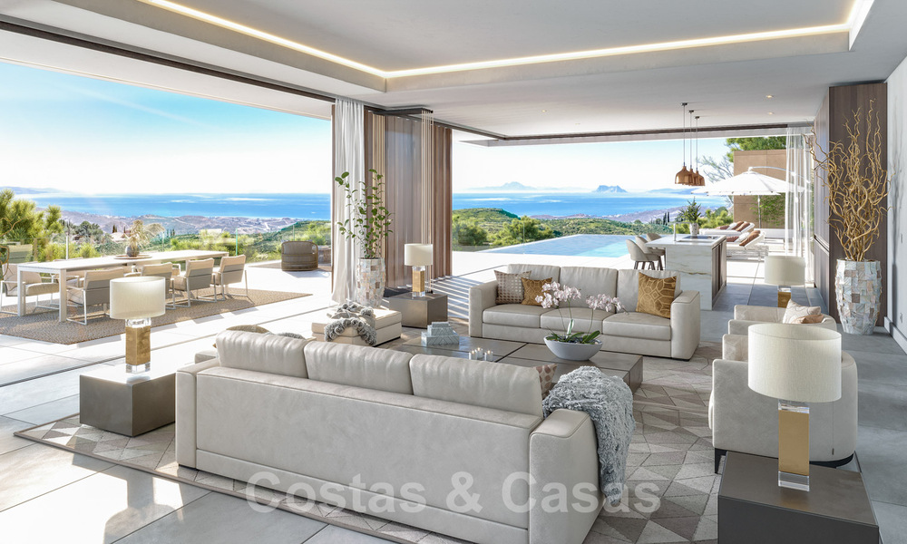 Building plots for turnkey, modern villas with spectacular views of the golf course, the lake, the mountains and the sea to Africa, in a gated nature and golf resort for sale in Benahavis - Marbella 32426