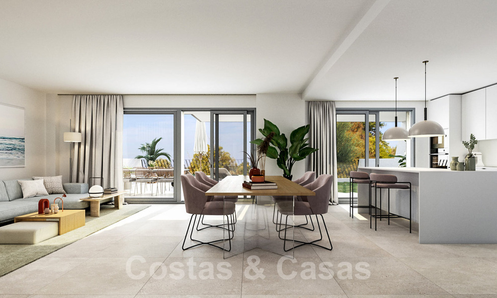Stunning new avant-garde design terrace houses with sea views for sale in a prestigious golf resort in Mijas Costa, Costa del Sol 32650