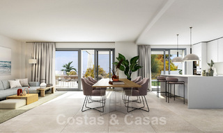 Stunning new avant-garde design terrace houses with sea views for sale in a prestigious golf resort in Mijas Costa, Costa del Sol 32650 