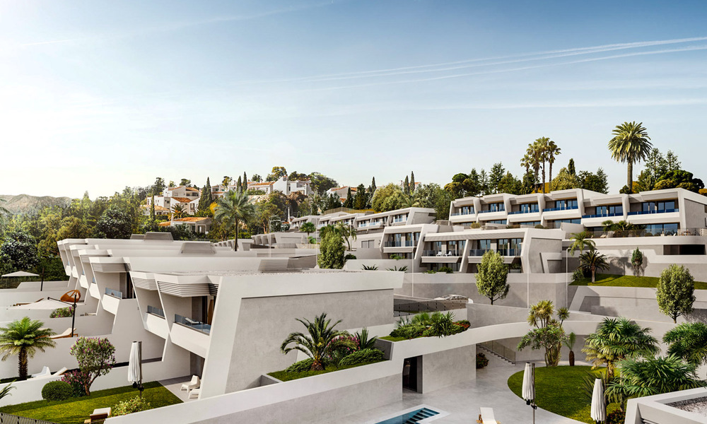 Stunning new avant-garde design terrace houses with sea views for sale in a prestigious golf resort in Mijas Costa, Costa del Sol 32653