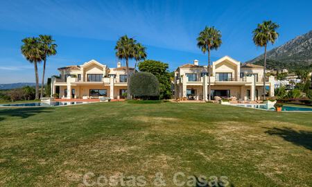 Two side-by-side luxury villas for sale on one property built in a classic Mediterranean style with stunning panoramic sea views in a gated community on the Golden Mile, Marbella 33051