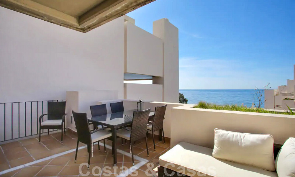 Modern penthouse apartment for sale with private pool and sea views, within a frontline beach complex, between Marbella and Estepona 33730