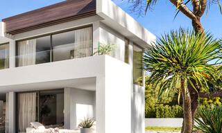 New modern luxury villas for sale with stunning panoramic sea views along the coastline to the African coast in Manilva on the Costa del Sol 34711 