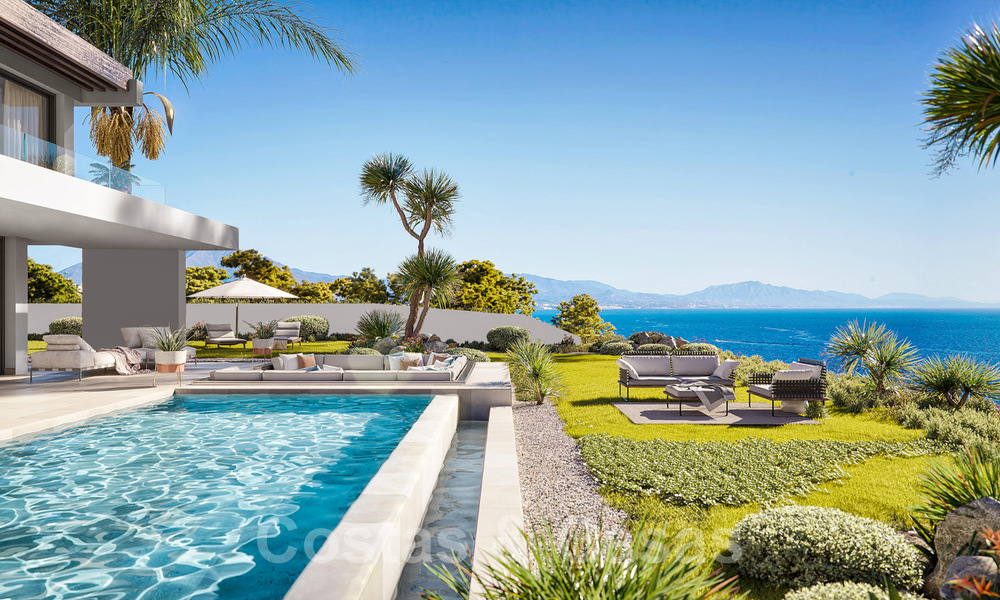 New modern luxury villas for sale with stunning panoramic sea views along the coastline to the African coast in Manilva on the Costa del Sol 34715
