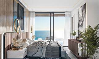 New modern luxury villas for sale with stunning panoramic sea views along the coastline to the African coast in Manilva on the Costa del Sol 34716 