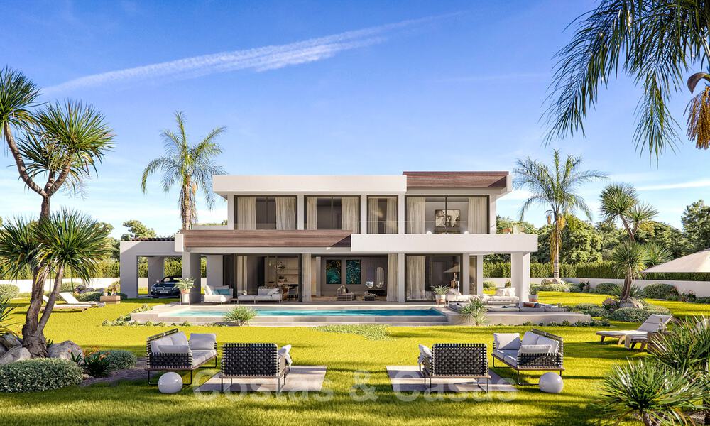 New modern luxury villas for sale with stunning panoramic sea views along the coastline to the African coast in Manilva on the Costa del Sol 34719