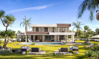 New modern luxury villas for sale with stunning panoramic sea views along the coastline to the African coast in Manilva on the Costa del Sol 34719 