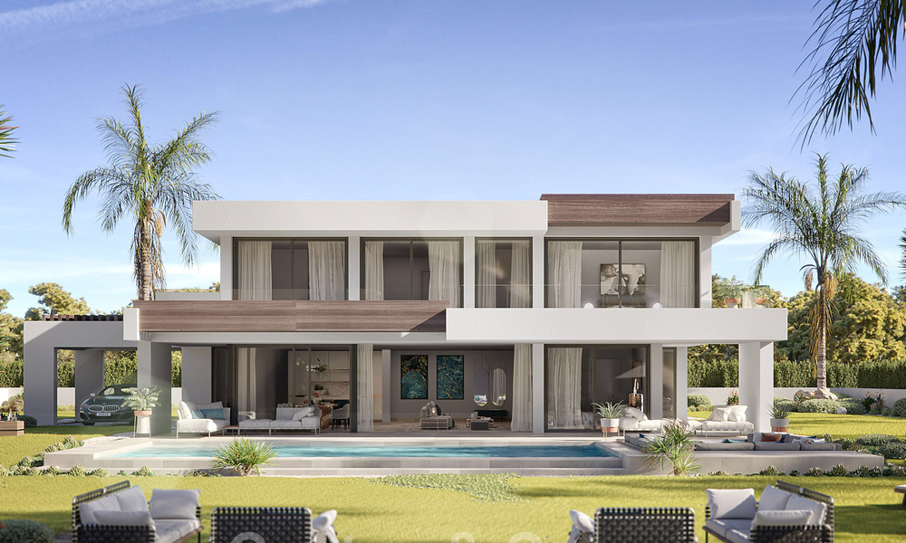 New modern luxury villas for sale with stunning panoramic sea views along the coastline to the African coast in Manilva on the Costa del Sol 34720