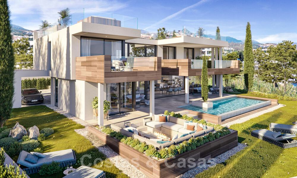 Modern luxury villas for sale with open panoramic sea views to the African coast for sale in Manilva on the Costa del Sol 34730