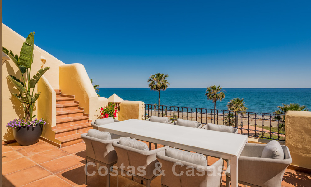 Contemporary renovated frontline beach Penthouse for sale with panoramic sea views on the New Golden Mile between Marbella and Estepona 35303