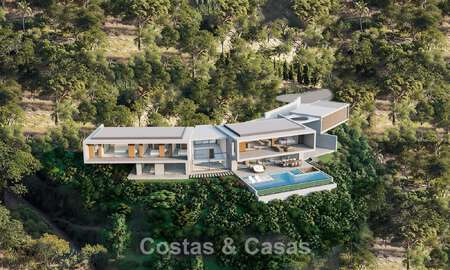 Contemporary, modern villa for sale, located in natural surroundings, with breath-taking views of the valley and the sea, in a gated resort in Benahavis - Marbella 778055