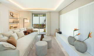 Contemporary, Mediterranean, luxury villa for sale, frontline golf in a gated urbanization in Nueva Andalucia, Marbella 40904 