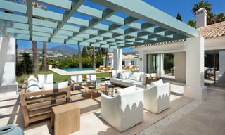 Contemporary, Mediterranean, luxury villa for sale, frontline golf in a gated urbanization in Nueva Andalucia, Marbella 40906 