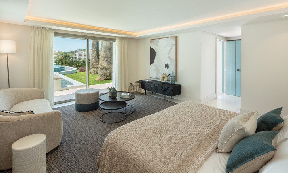 Contemporary, Mediterranean, luxury villa for sale, frontline golf in a gated urbanization in Nueva Andalucia, Marbella 40910