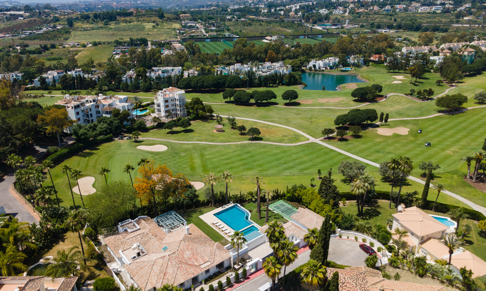 Contemporary, Mediterranean, luxury villa for sale, frontline golf in a gated urbanization in Nueva Andalucia, Marbella 40928