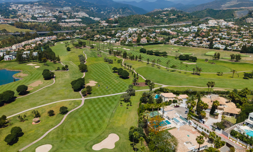 Contemporary, Mediterranean, luxury villa for sale, frontline golf in a gated urbanization in Nueva Andalucia, Marbella 40929