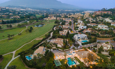Contemporary, Mediterranean, luxury villa for sale, frontline golf in a gated urbanization in Nueva Andalucia, Marbella 40933